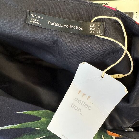 Zara Navy Red White Floral 3 Side Tie One Shoulder Mini Dress Side Zip Medium - Picture 9 of 11